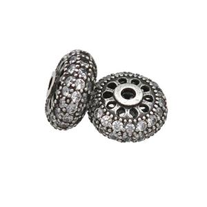 copper rondelle Beads pave zircon, antique silver, approx 5.5x11mm [FN28256]