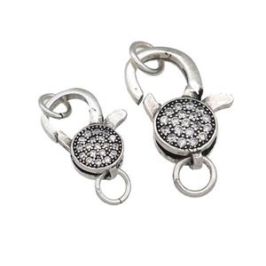 copper Lobster Clasp pave zircon, antique silver, approx 8-18mm [FN28262-L]