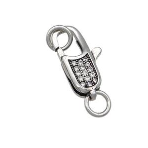 copper Lobster Clasp pave zircon, antique silver, approx 7-17mm [FN28263]