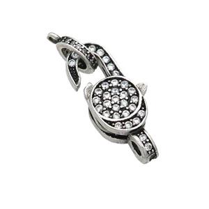 copper Lobster Clasp pave zircon, antique silver, approx 10-22mm, 8mm [FN28264]