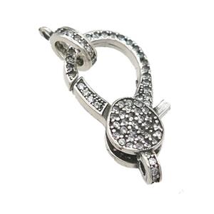 copper Lobster Clasp pave zircon, antique silver, approx 8-22mm, 8mm [FN28265]