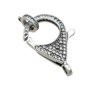 copper Lobster Clasp pave zircon, antique silver, approx 18-22mm, 8mm [FN28268]