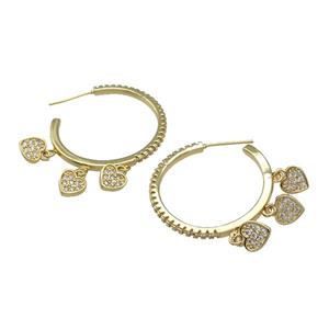 copper Stud Earring paved zircon, heart, gold plated, approx 7mm, 30mm dia [FN28279]