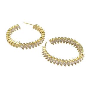 copper Stud Earring paved zircon, gold plated, approx 5.5mm, 40mm dia [FN28281]