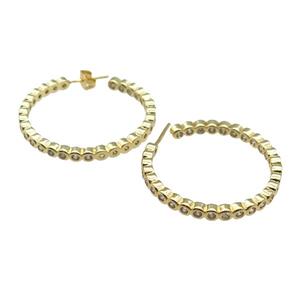 copper Stud Earring paved zircon, gold plated, approx 3mm, 35mm dia [FN28282]