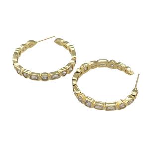 copper Stud Earring paved zircon, gold plated, approx 5mm, 35mm dia [FN28283]
