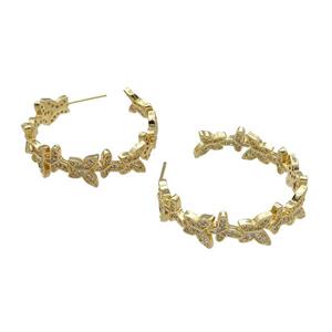 copper Stud Earring paved zircon, butterfly, gold plated, approx 9.5mm, 35mm dia [FN28284]