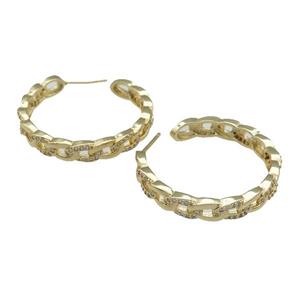 copper Stud Earring paved zircon, gold plated, approx 5.5mm, 35mm dia [FN28285]