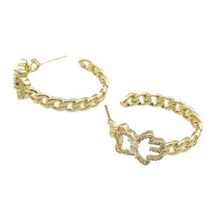copper Stud Earring paved zircon, gold plated, approx 13mm, 35mm dia [FN28286]