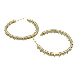 copper Stud Earring paved zircon, gold plated, approx 3.5mm, 35mm dia [FN28287]