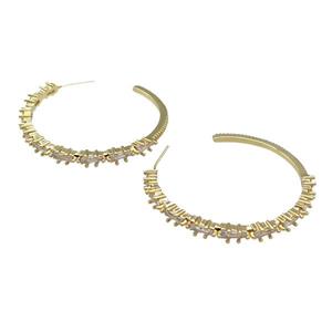 copper Stud Earring paved zircon, gold plated, approx 4mm, 45mm dia [FN28288]