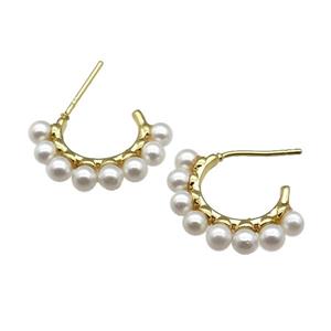 copper Stud Earring with pearlized glass, gold plated, approx 3.5mm, 20mm [FN28290]