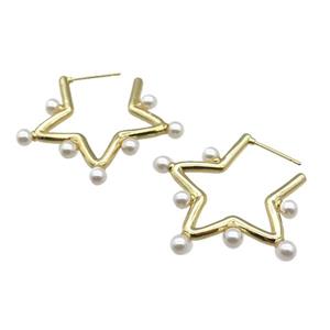copper Stud Earring with pearlized glass, gold plated, approx 32-38mm [FN28292]