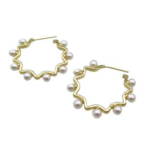 copper Stud Earring with pearlized glass, gold plated, approx 30mm dia [FN28293]