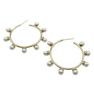 copper Stud Earring with pearlized glass, gold plated, approx 5mm, 48mm dia [FN28295]