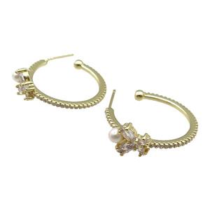 copper Stud Earring pave zircon, gold plated, approx 10mm, 30mm dia [FN28297]