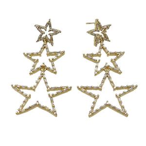 copper Stud Earring pave zircon, star, gold plated, approx 14mm, 20mm, 28mm [FN28298]