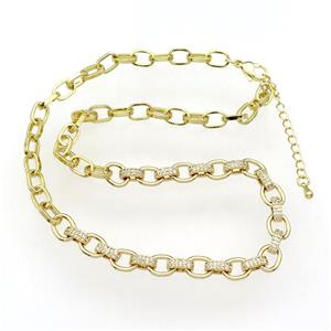 copper Necklace paved zircon, adjustable, gold plated, approx 7-9mm, 5-8mm, 38-43cm length [FN28306]