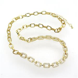 copper Necklace paved zircon, adjustable, gold plated, approx 9-15mm, 5-8mm, 41-46cm length [FN28307]