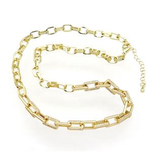 copper Necklace paved zircon, adjustable, gold plated, approx 6-11mm, 5-8mm, 41-46cm length [FN28308]