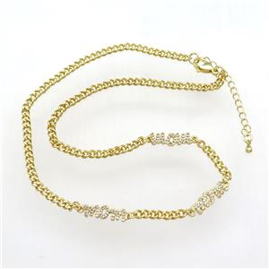 copper Necklace paved zircon, adjustable, gold plated, approx 6mm, 41-46cm length [FN28311]
