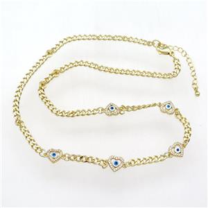 copper Necklace with heart paved zircon, adjustable, gold plated, approx 8mm, 41-46cm length [FN28316]