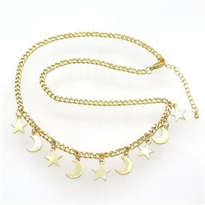 copper Necklace, moon star, adjustable, gold plated, approx 10mm, 41-46cm length [FN28317]