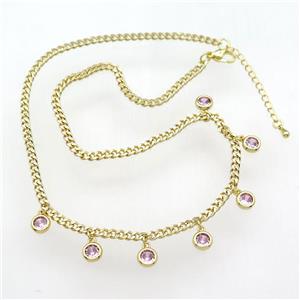 copper Necklace, adjustable, gold plated, approx 7mm, 41-46cm length [FN28320]