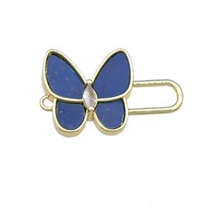 copper Butterfly connector pave Lapis, gold plated, approx 16mm, 25mm [FN28330]