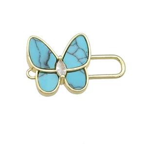 copper Butterfly connector pave Turquoise, gold plated, approx 16mm, 25mm [FN28332]