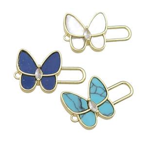 copper Butterfly connector pave stone, gold plated, mixed, approx 16mm, 25mm [FN28333]