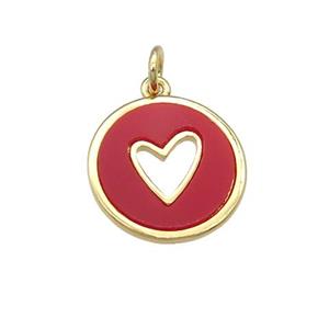 copper circle pendant pave stone, heart, gold plated, approx 15mm dia [FN28335]