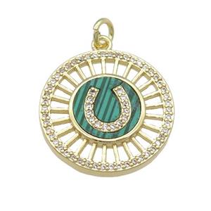 copper circle pendant pave Malachite, gold plated, approx 20mm dia [FN28347]