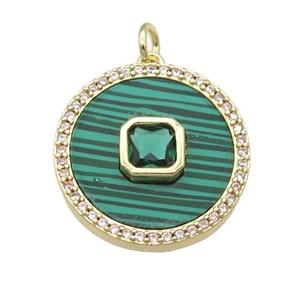 copper circle pendant pave Malachite, green zircon, gold plated, approx 20mm dia [FN28355]