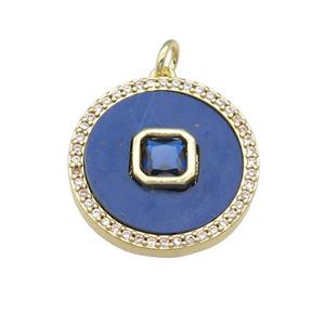 copper circle pendant pave Lapis, blue zircon, gold plated, approx 20mm dia [FN28359]