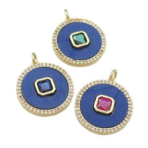 copper circle pendant pave Lapis, zircon, gold plated, mixed, approx 20mm dia [FN28362]