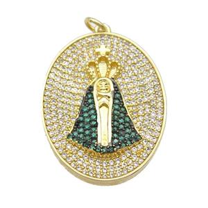 copper oval pendant paved zircon, gold plated, approx 24-31mm [FN28369]