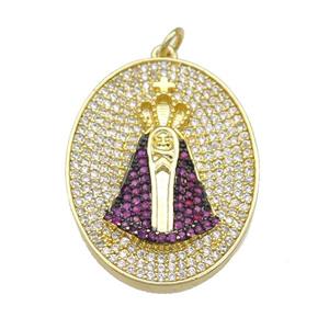 copper oval pendant paved zircon, gold plated, approx 24-31mm [FN28370]