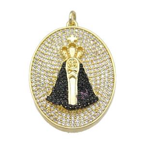 copper oval pendant paved zircon, gold plated, approx 24-31mm [FN28371]