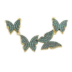 copper Butterfly link pendant paved green zircon, gold plated, approx 12-16mm, 58mm [FN28373]