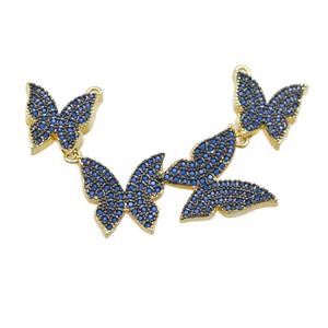 copper Butterfly link pendant paved blue zircon, gold plated, approx 12-16mm, 58mm [FN28374]