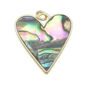 copper Heart pendant paved AbaloneShell, gold plated, approx 23-27mm [FN28379]