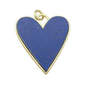 copper Heart pendant paved Lapis, gold plated, approx 23-27mm [FN28380]