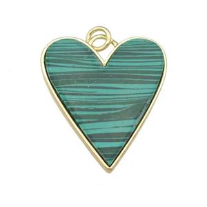 copper Heart pendant paved Malachite, gold plated, approx 23-27mm [FN28381]