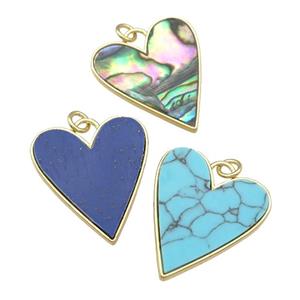 copper Heart pendant paved gemstone, gold plated, mixed, approx 23-27mm [FN28383]