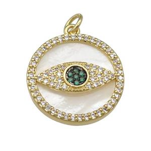 copper circle Eye pendant paved zircon, shell, gold plated, approx 19mm dia [FN28385]