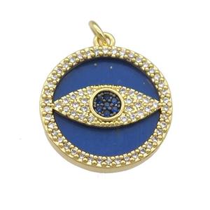 copper circle Eye pendant paved zircon, Lapis, gold plated, approx 19mm dia [FN28388]