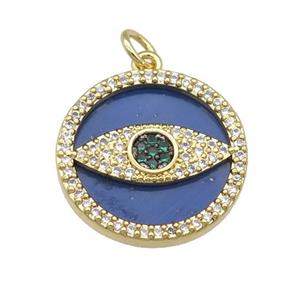 copper circle Eye pendant paved Lapis, zircon, gold plated, approx 19mm dia [FN28389]