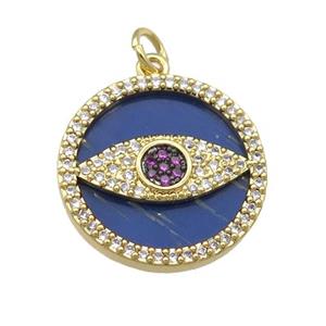 copper circle Eye pendant paved Lapis, zircon, gold plated, approx 19mm dia [FN28390]