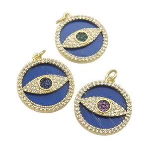 copper circle Eye pendant paved Lapis, zircon, gold plated, mixed, approx 19mm dia [FN28391]